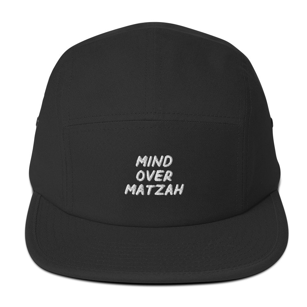 GTG Mind Over Matzah 5-panel cap in Black with cream print, front view