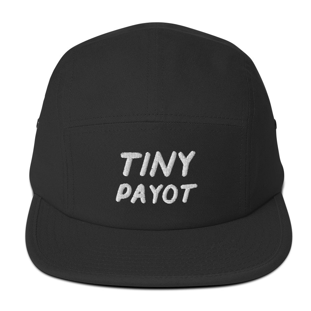 Tiny Payot 5-panel cap in Black, front view with embroidered phrase