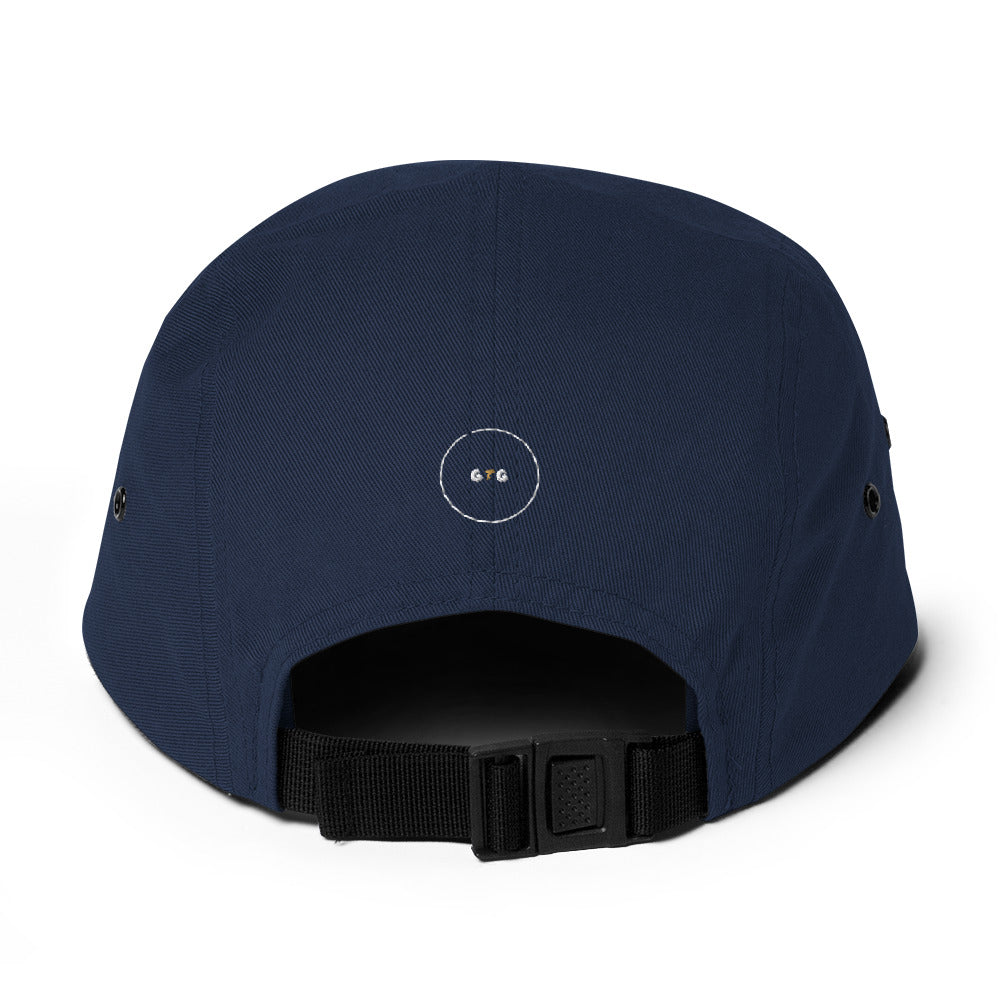 GTG Mind Over Matzah 5-panel cap in Navy with mustard print, detail view 2