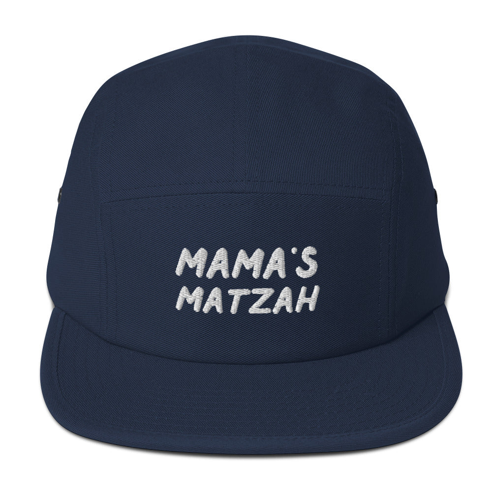 Mama's Matzah 5-panel cap in Navy, front view with embroidered phrase