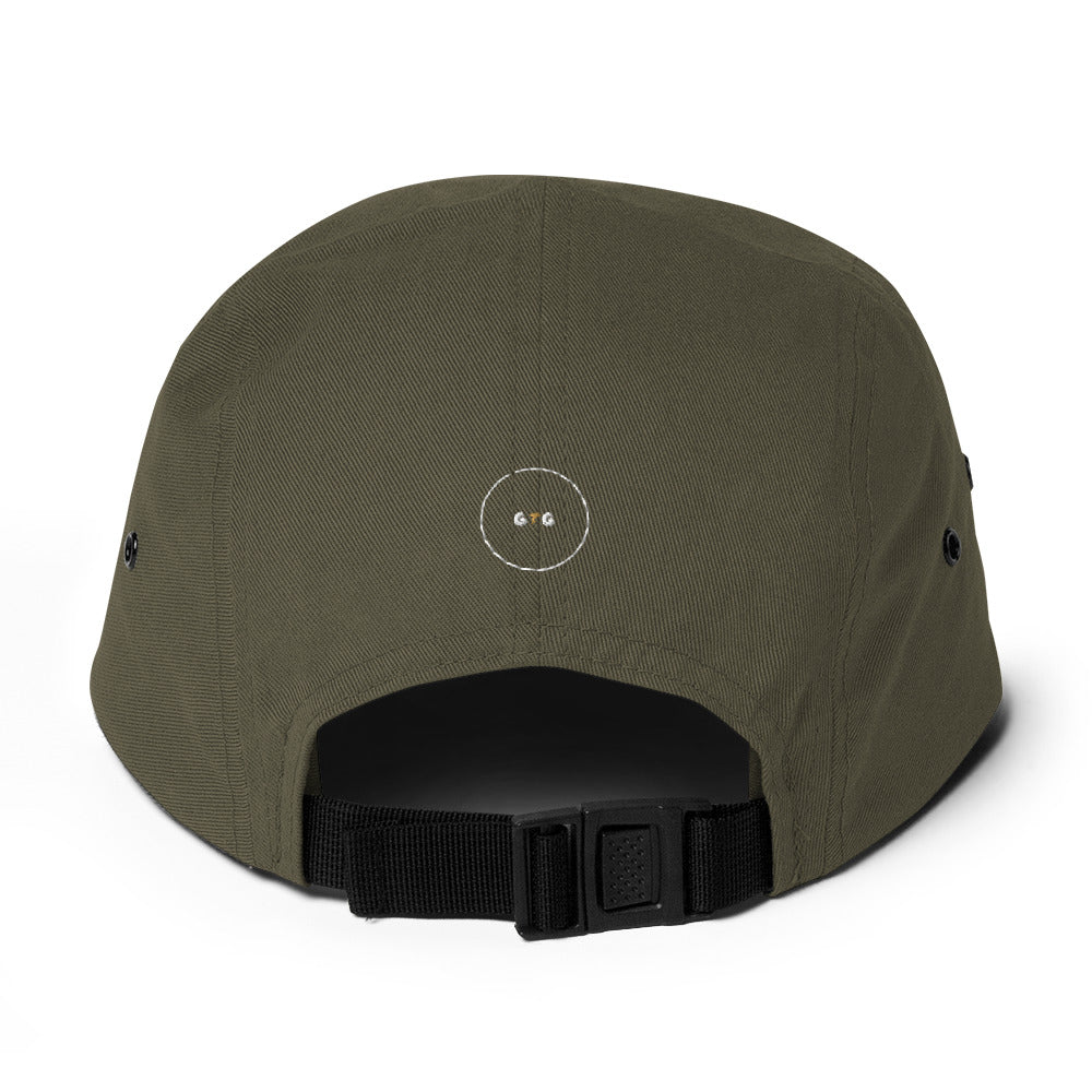 GTG Tiny Payot 5-panel cap in Olive with navy print, back view