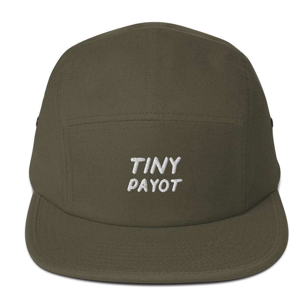 GTG Tiny Payot 5-panel cap in Olive with navy print, front view