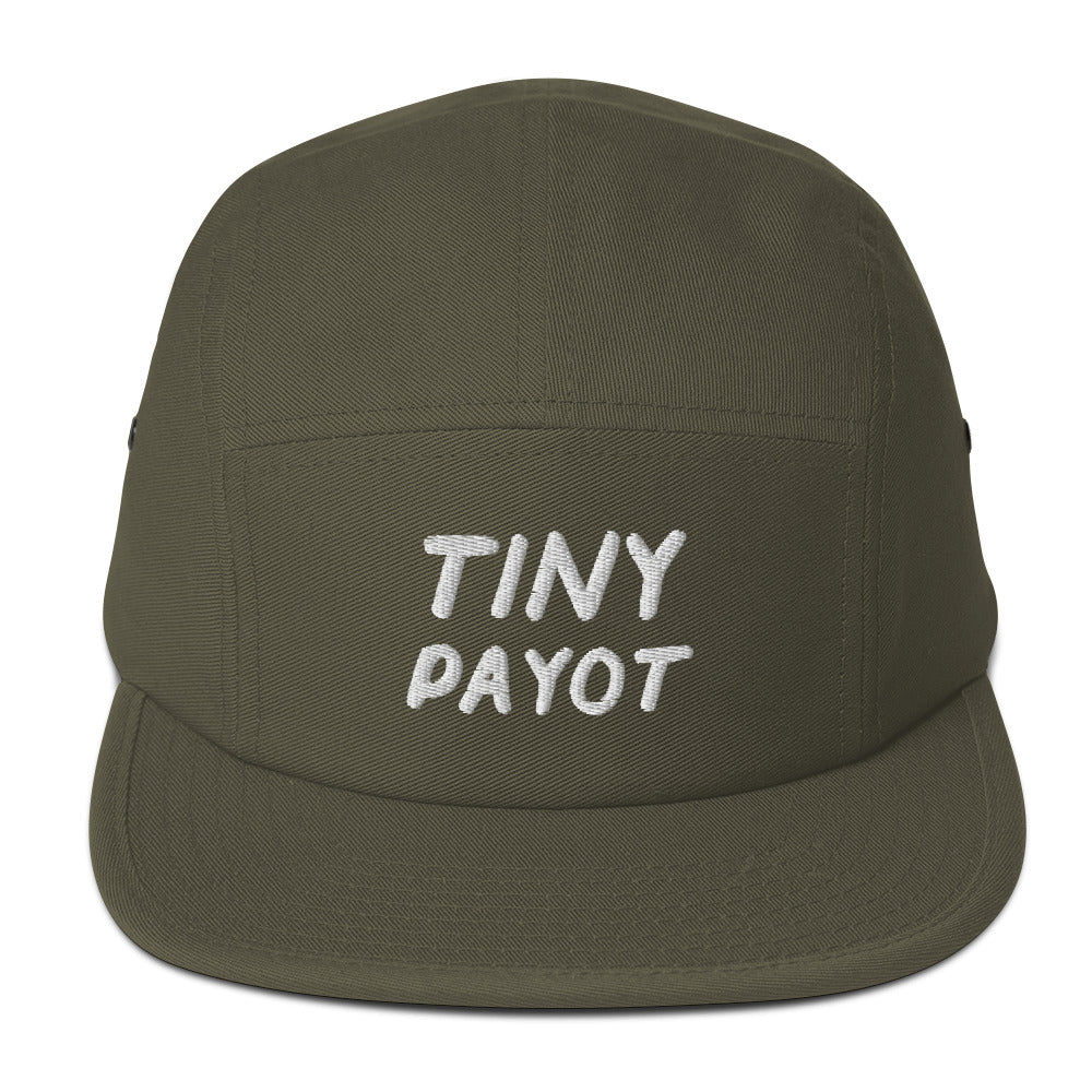 Tiny Payot 5-panel cap in Olive, front view with embroidered phrase