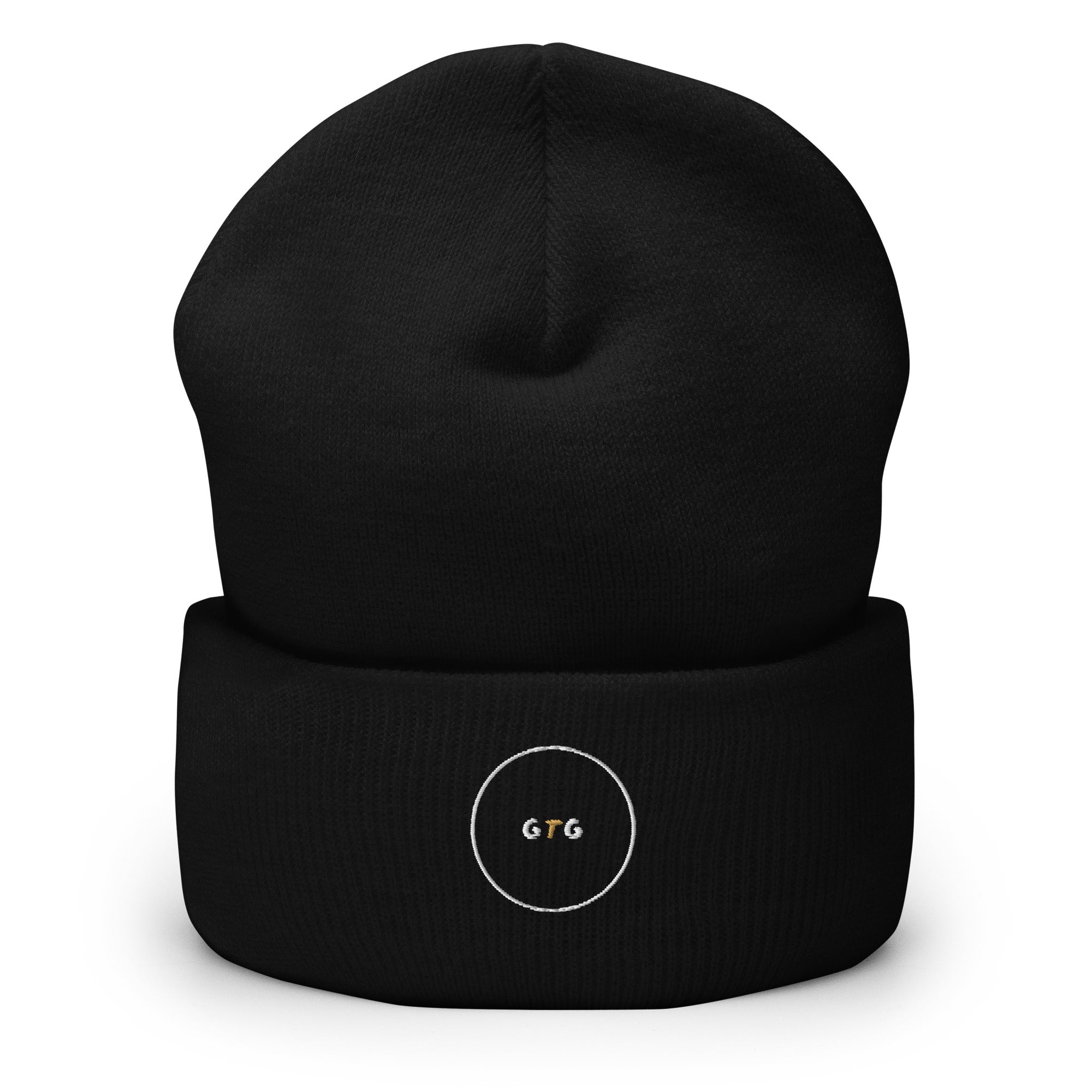 GTG GTG Cuffed beanie in Black with embroidered logo, front view