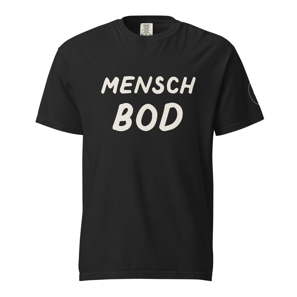 GTG Mensch Bod tee in Black with cream print, front view