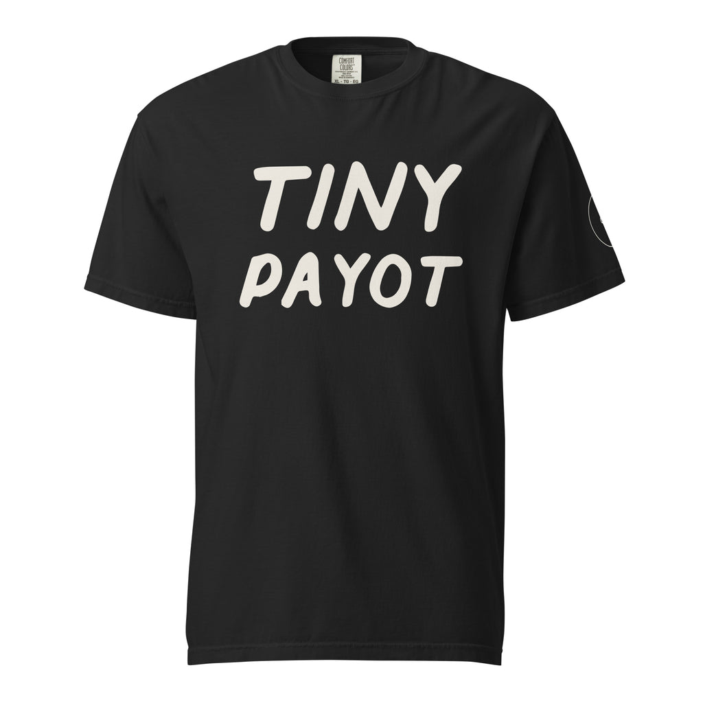 GTG Tiny Payot tee in Black with cream print, front view