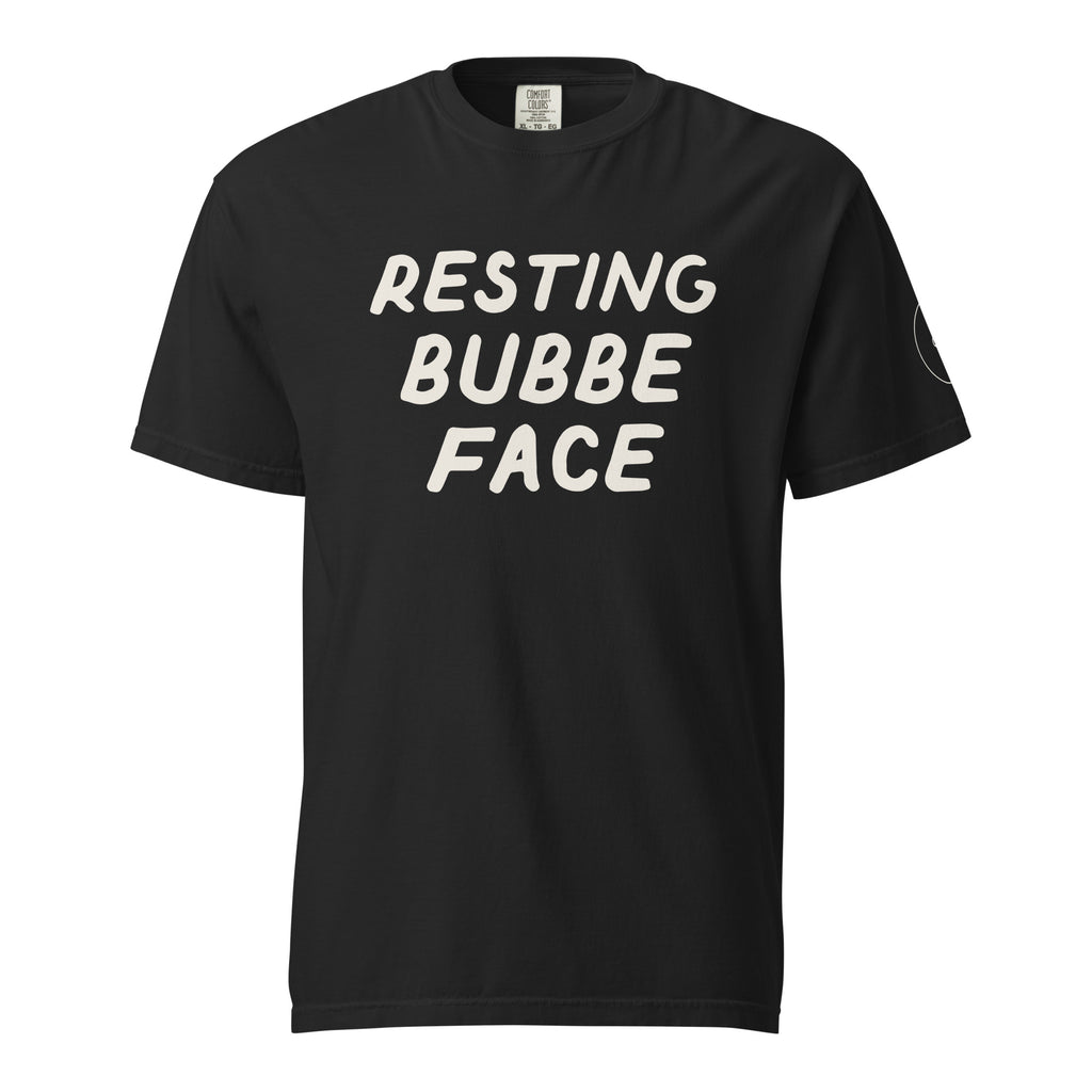 GTG Resting Bubbe Face tee in Black with cream print, front view