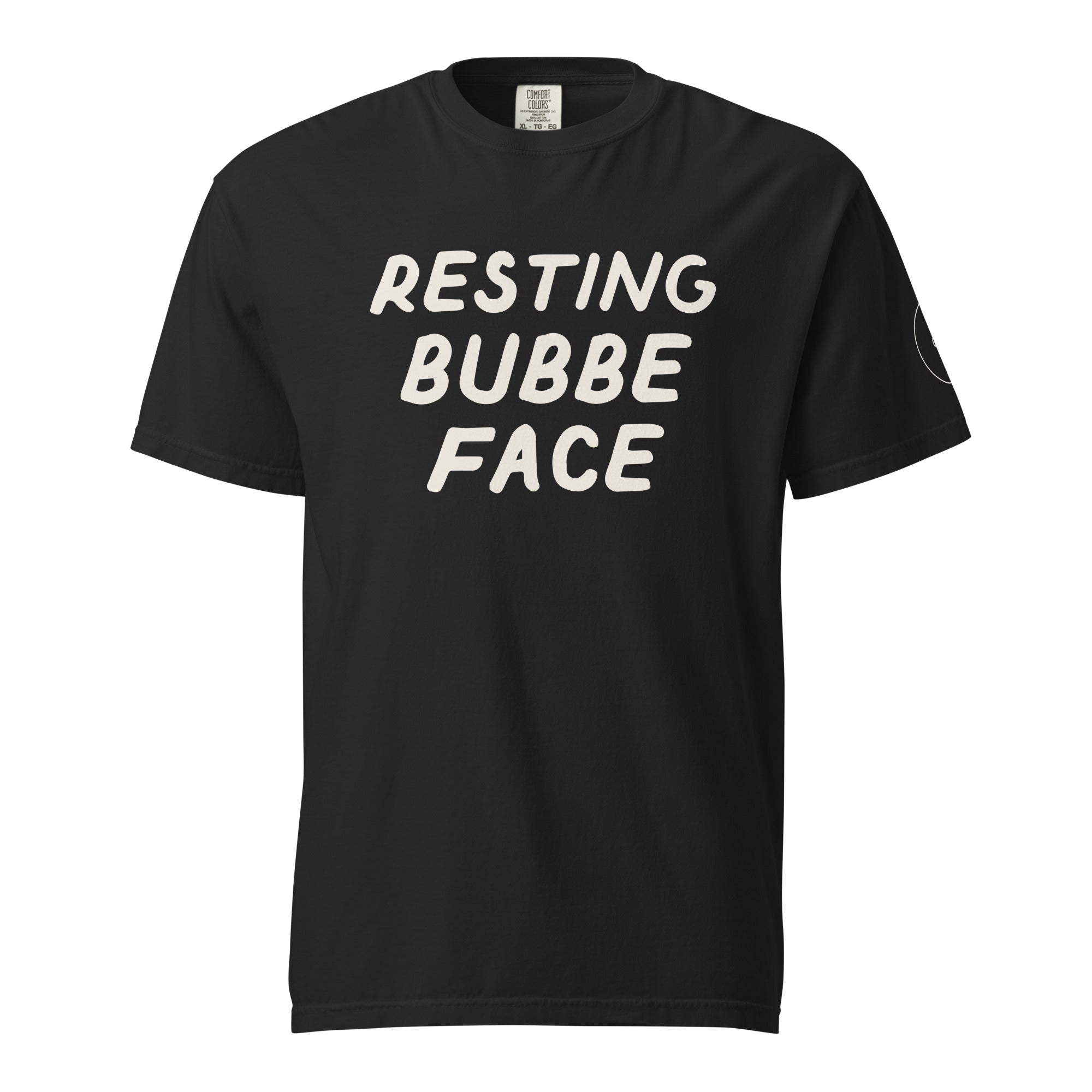 GTG Resting Bubbe Face tee in Black with cream print, front view