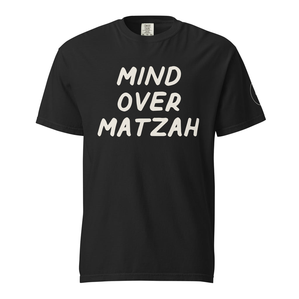 GTG Mind Over Matzah tee with screen print, front view