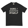 GTG Oops I Schvitz'd Myself tee in Black with cream print, front view