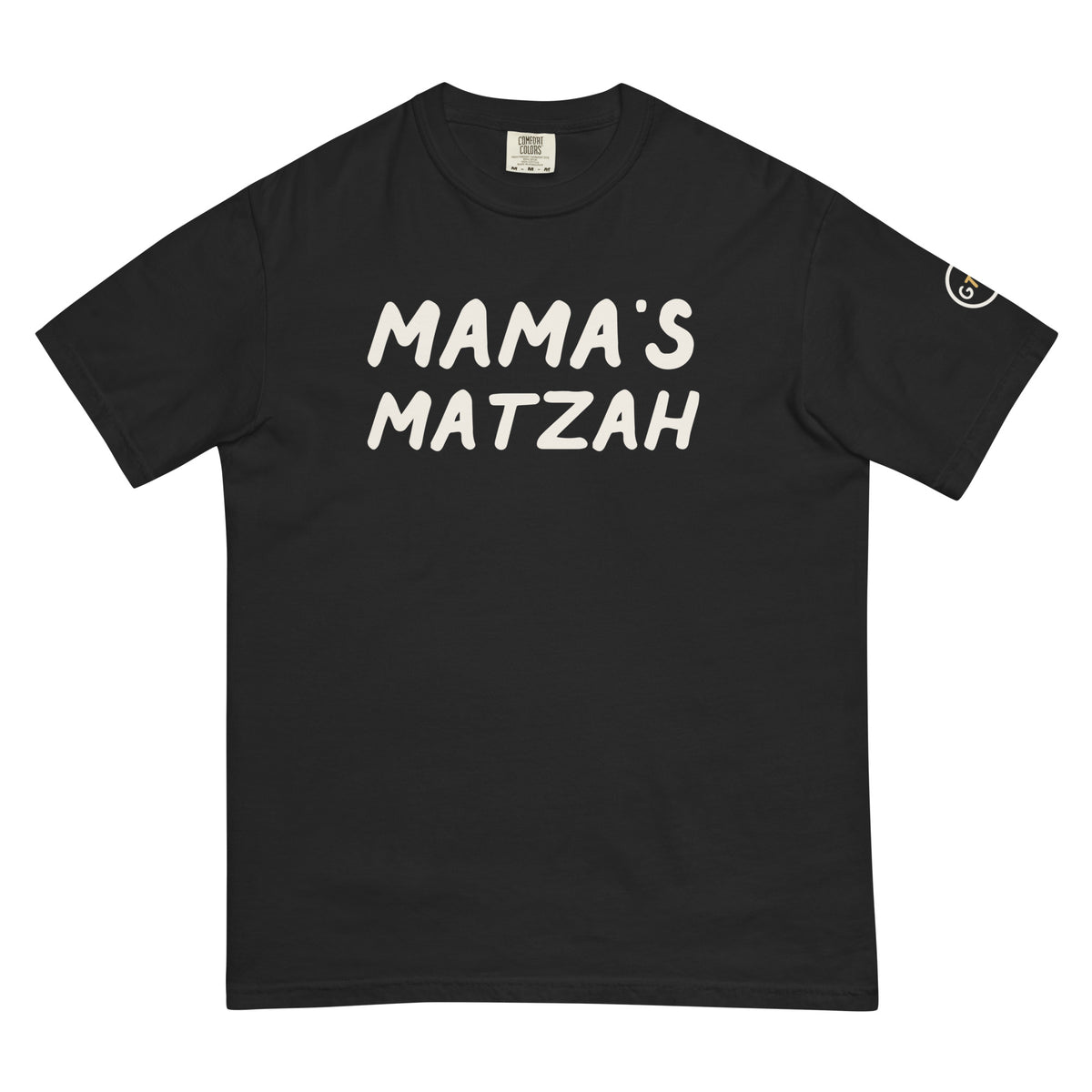 Good Thank God Mama's Matzah T-shirt in Black, front view