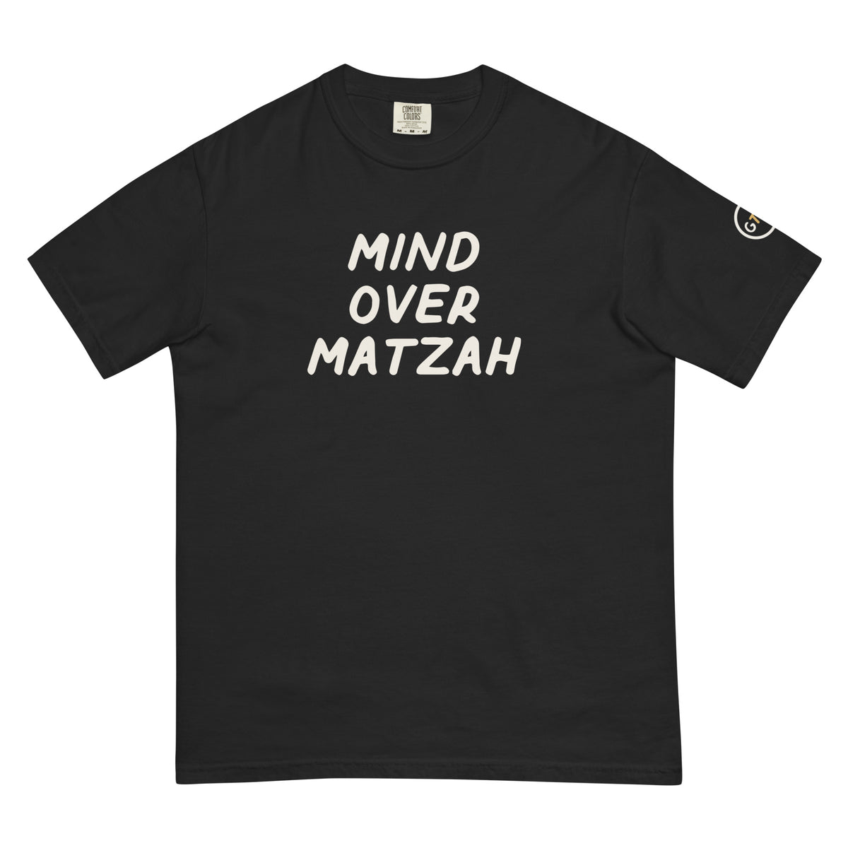 Good Thank God Mind Over Matzah T-shirt in Black, front view