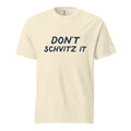 GTG Don't Schvitz It tee in Ivory with navy print, front view