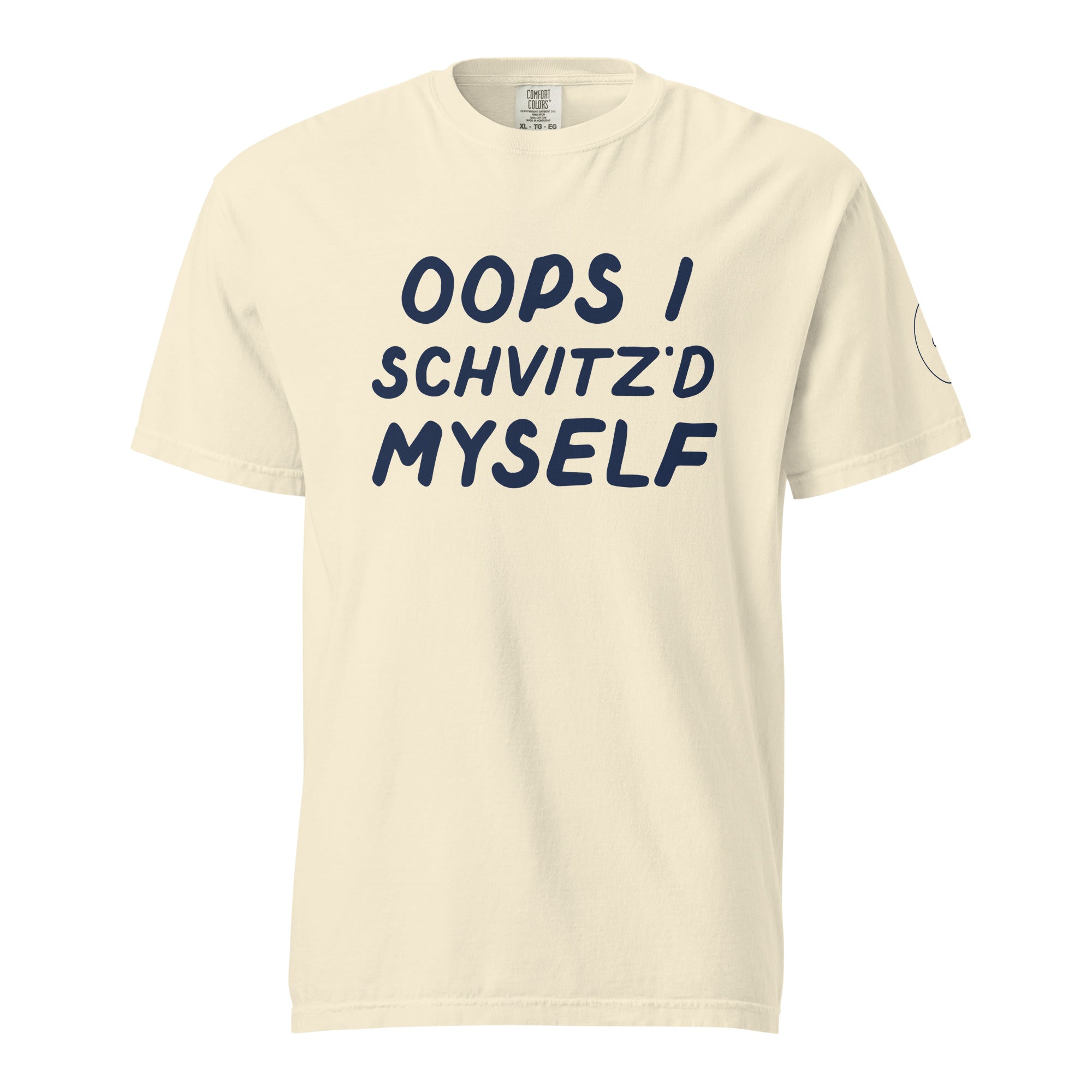 GTG Oops I Schvitz'd Myself tee with screen print, detail view 4