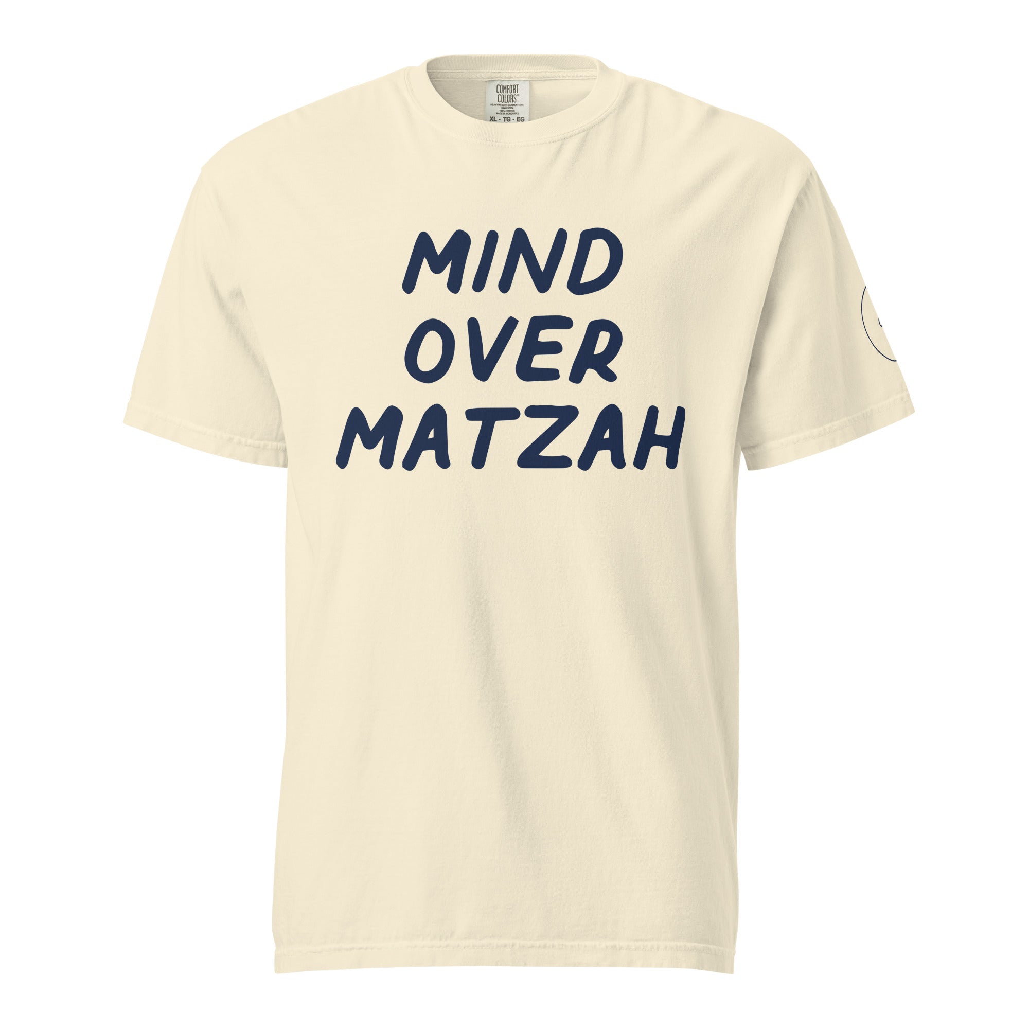 GTG Mind Over Matzah tee with screen print, detail view 4