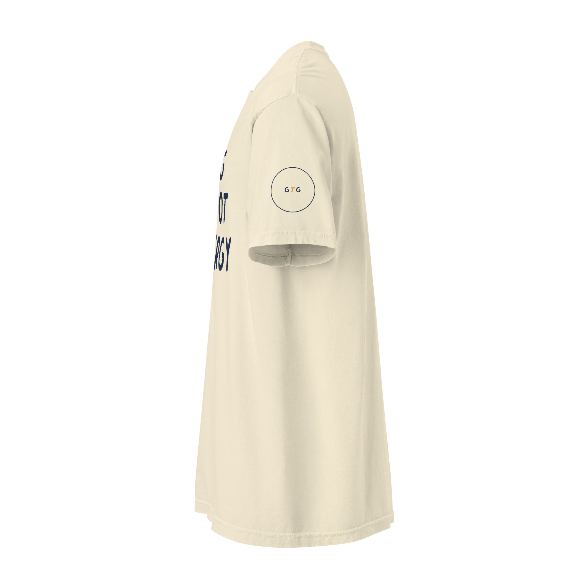 GTG Big Payot Energy tee in Ivory with navy print, detail view 2
