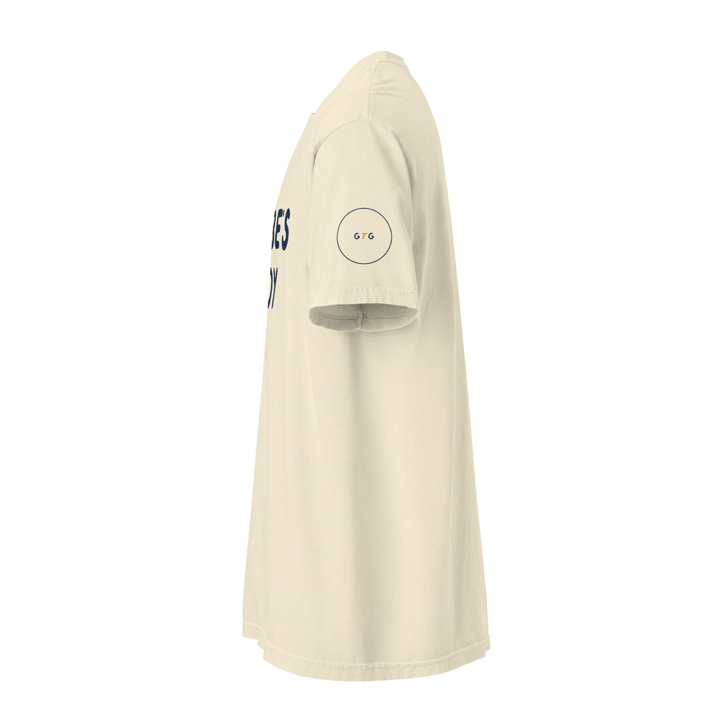 GTG Bubbe's Boy tee in Ivory with navy print, detail view 2