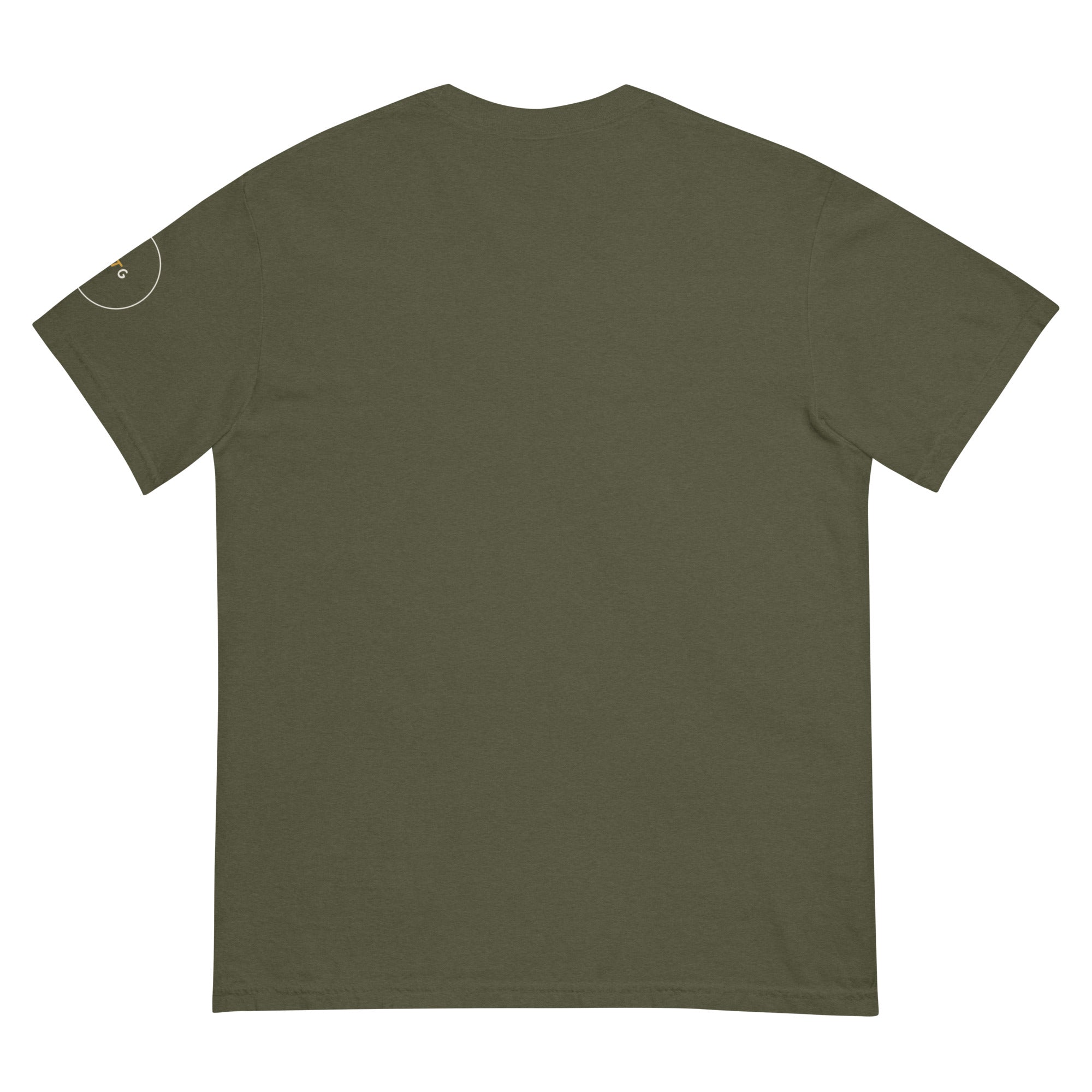 GTG Oops I Schvitz'd Myself tee in Sage with cream print, back view