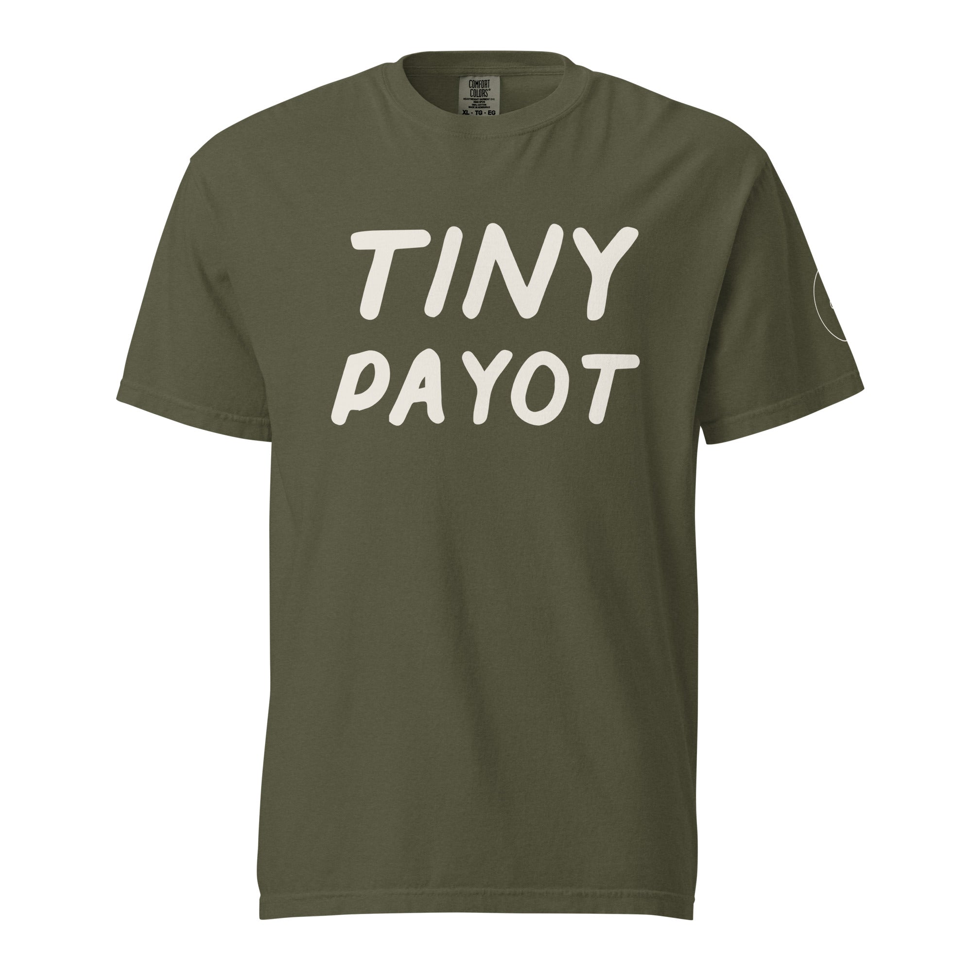 GTG Tiny Payot tee in Sage with cream print, front view