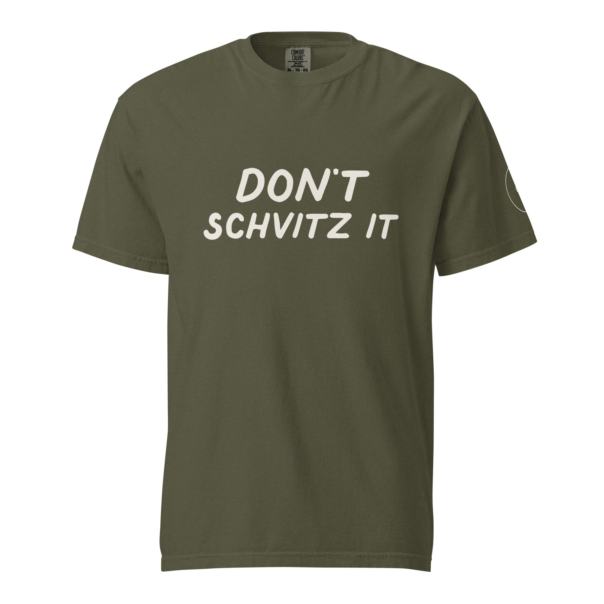 GTG Don't Schvitz It tee with screen print, detail view 8