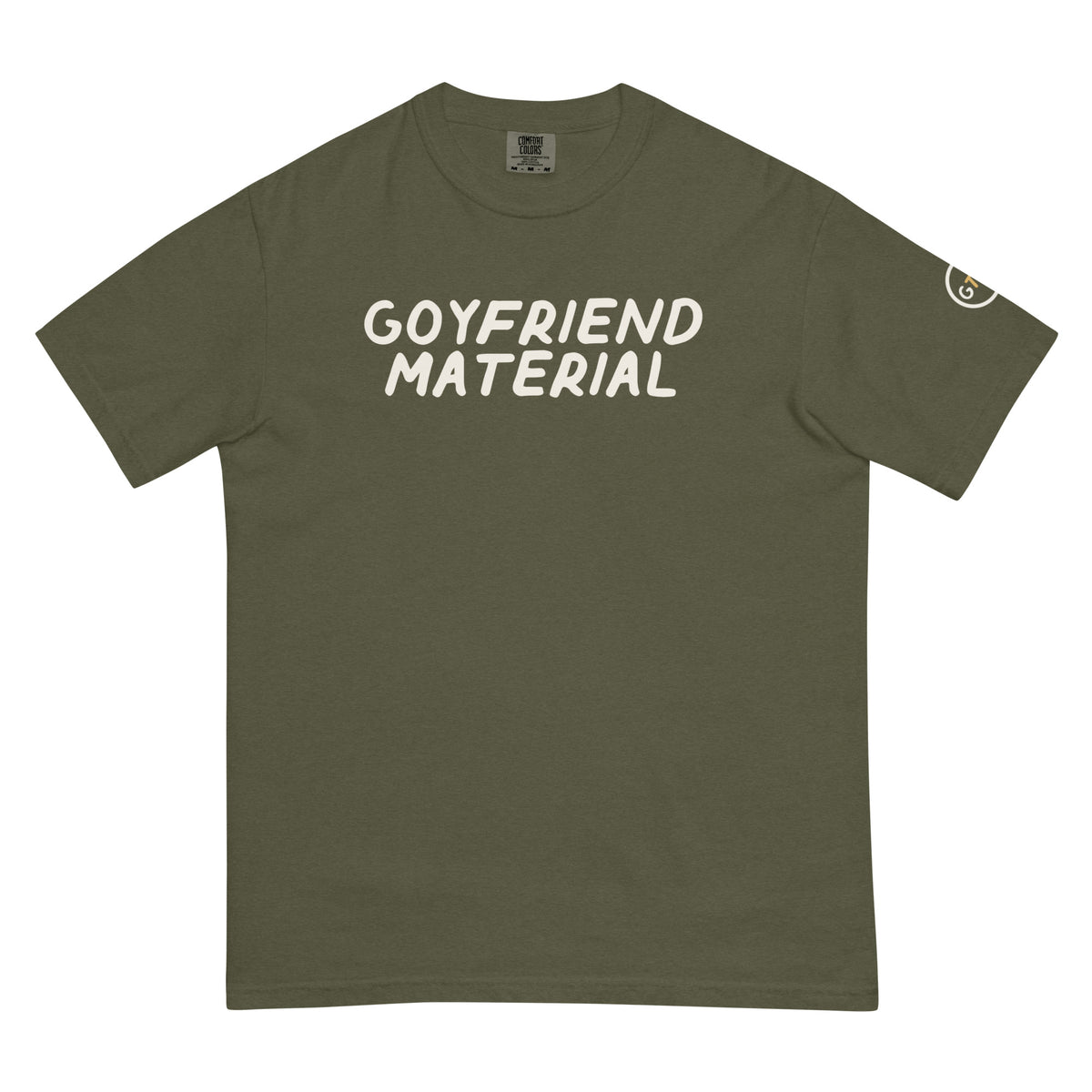Good Thank God Goyfriend Material T-shirt in Sage, front view
