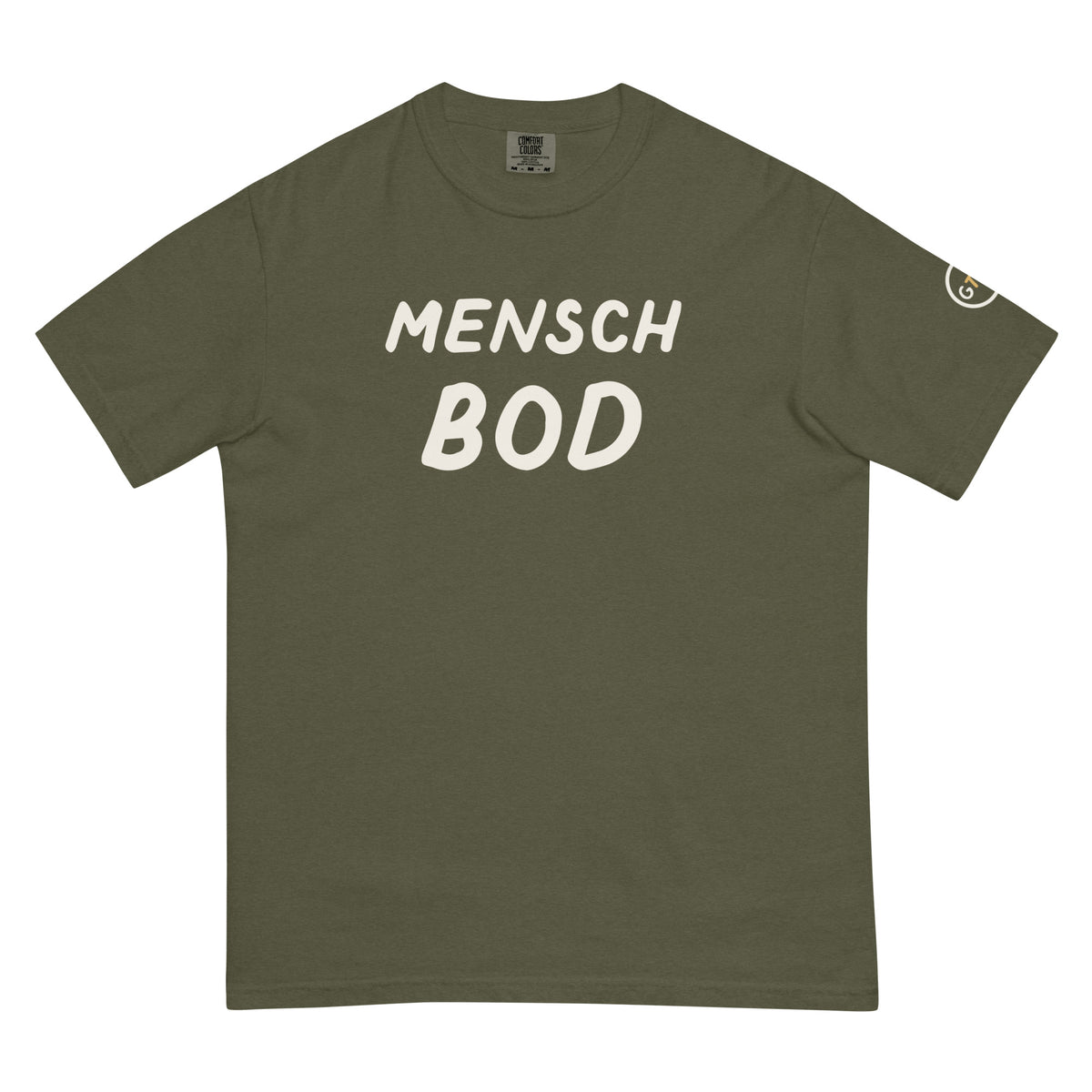 Good Thank God Mensch Bod T-shirt in Sage, front view