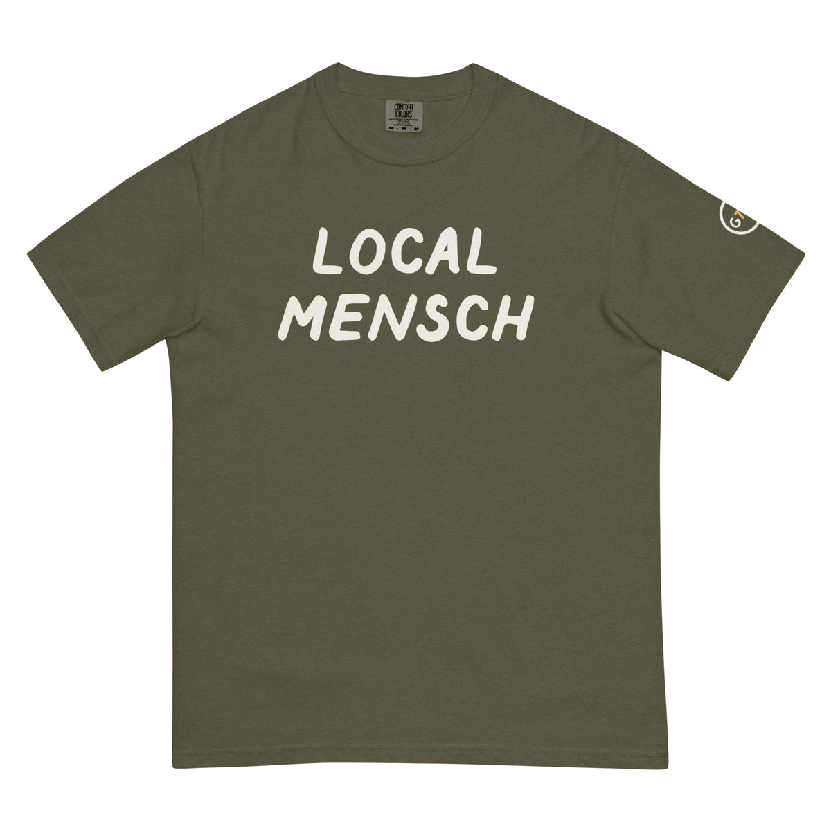 Good Thank God Local Mensch T-shirt in Sage, front view