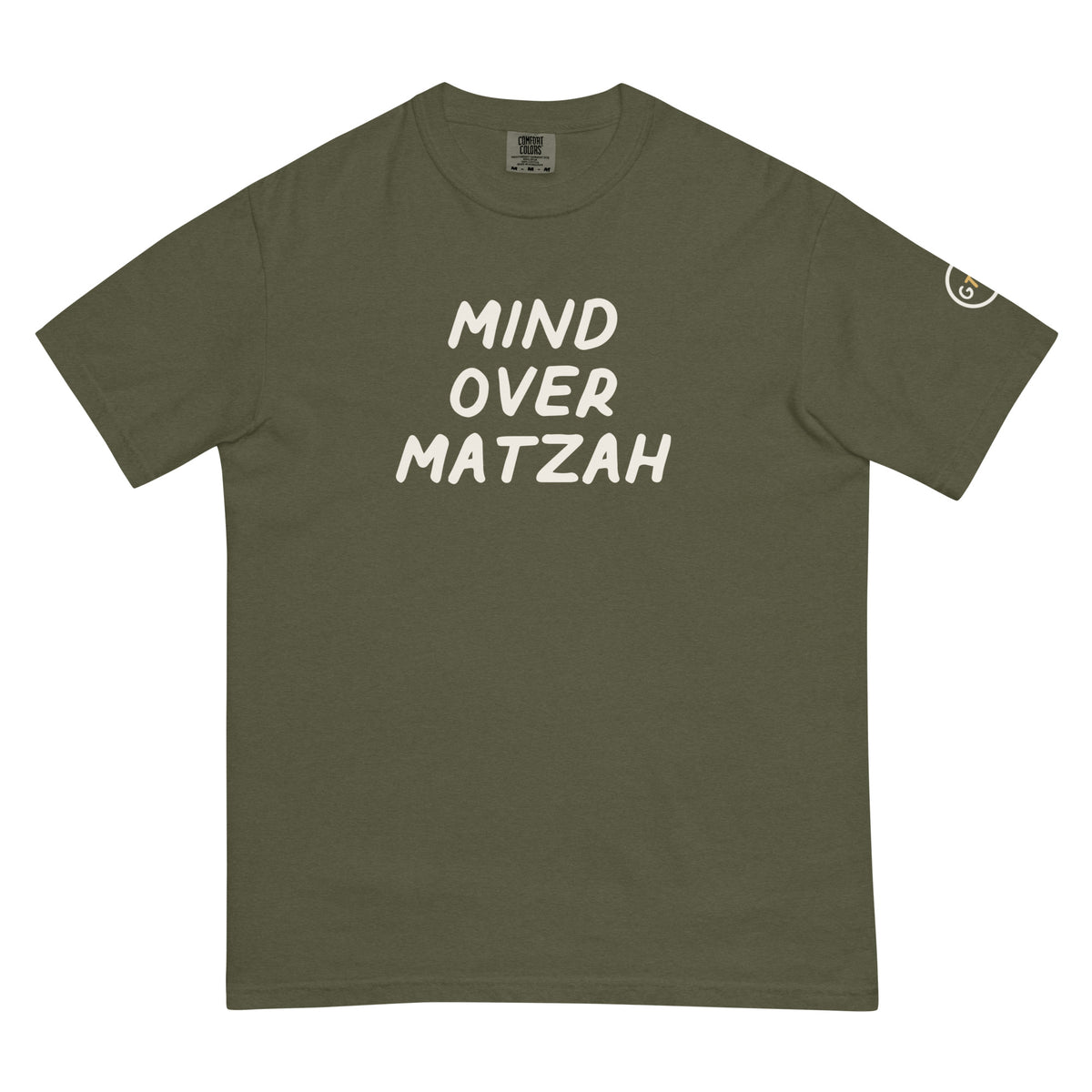 Good Thank God Mind Over Matzah T-shirt in Sage, front view