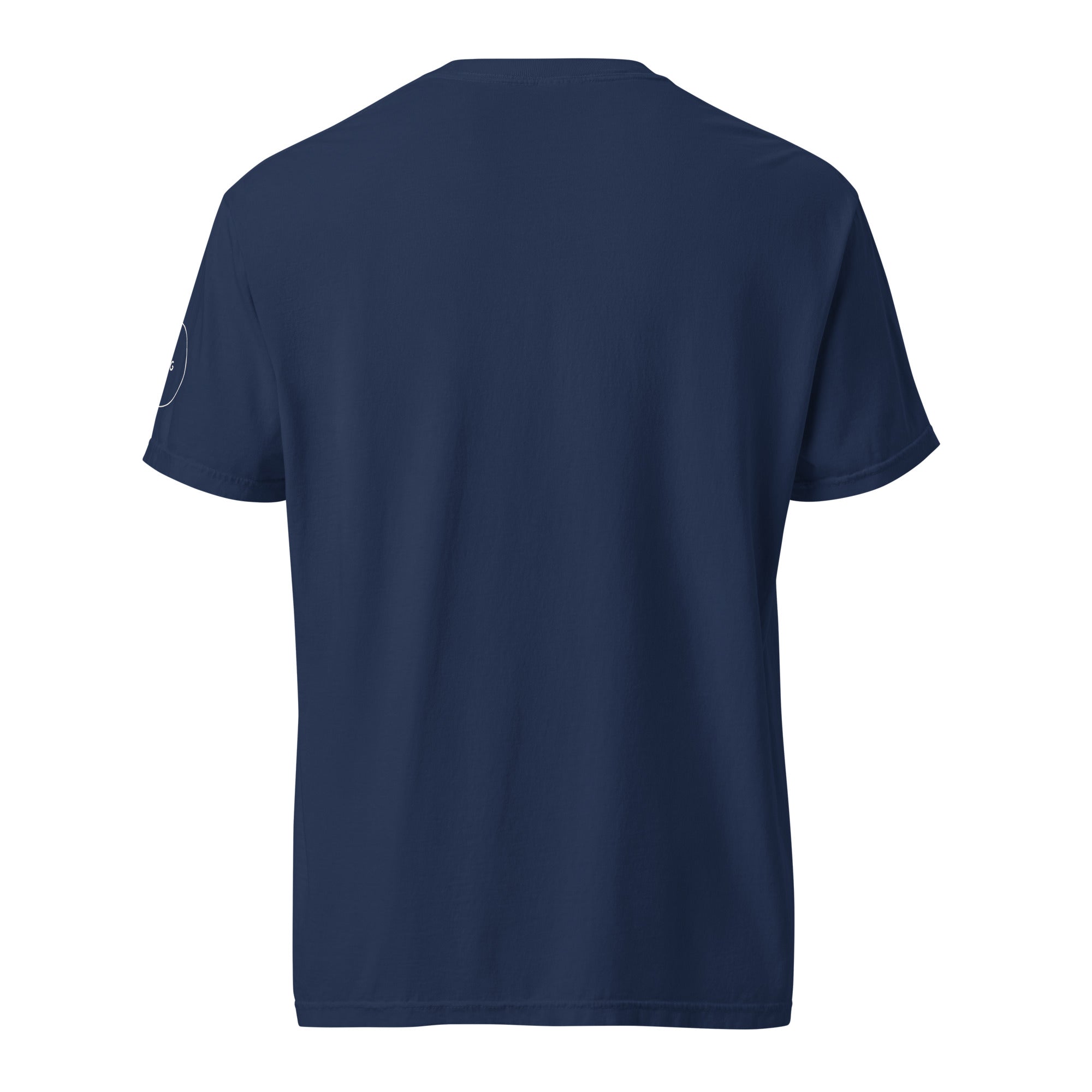 GTG Mama's Matzah tee in True Navy with mustard print, detail view 3