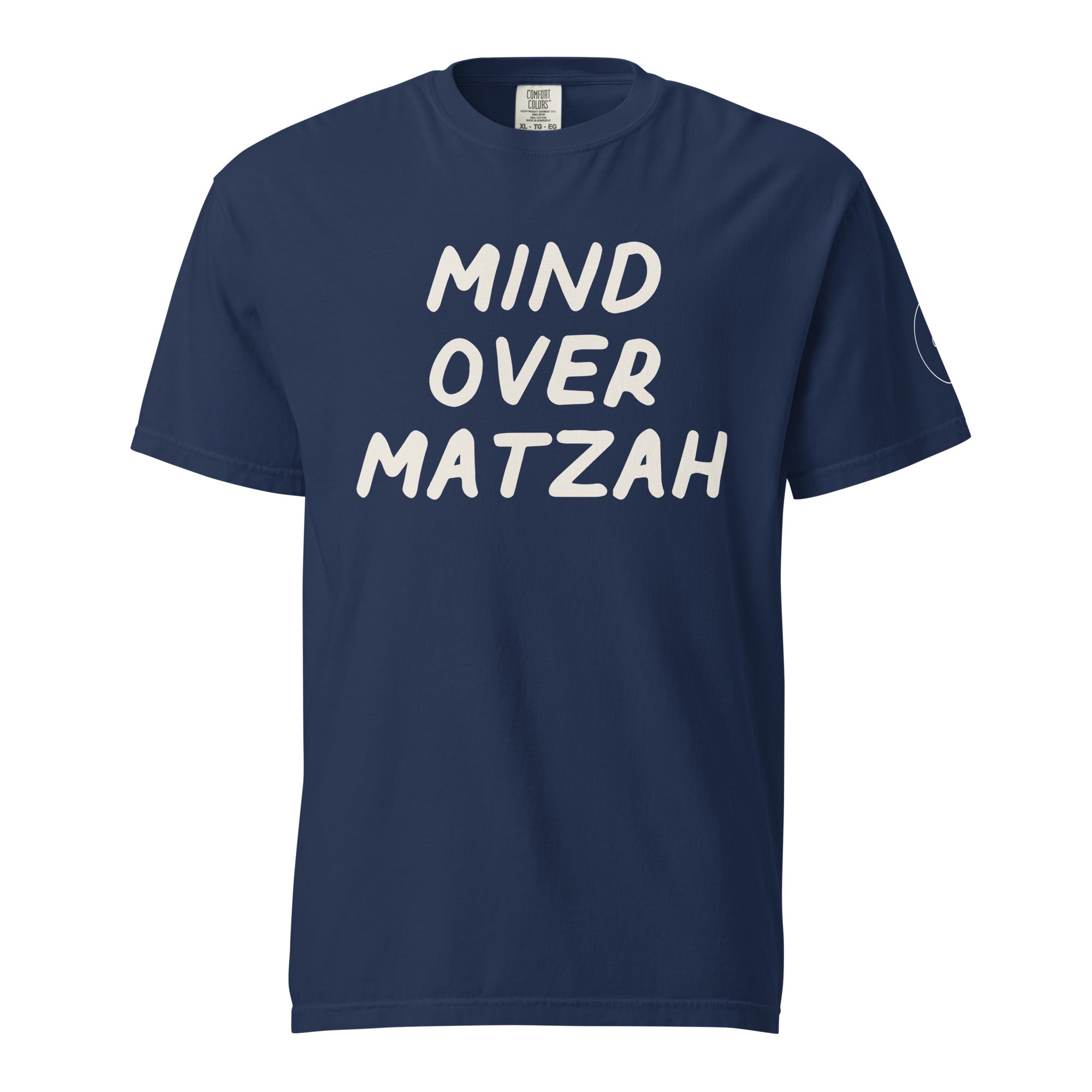 GTG Mind Over Matzah tee with screen print, detail view 4