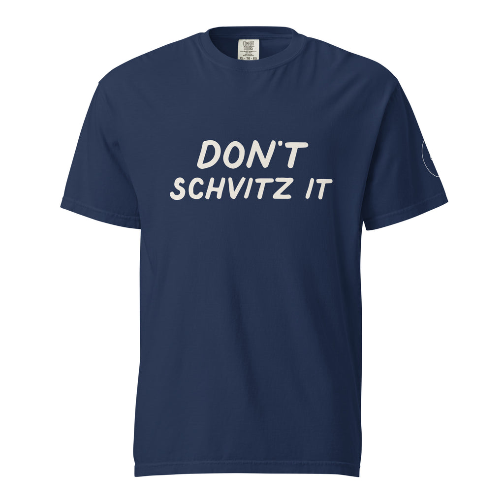 GTG Don't Schvitz It tee with screen print, detail view 4