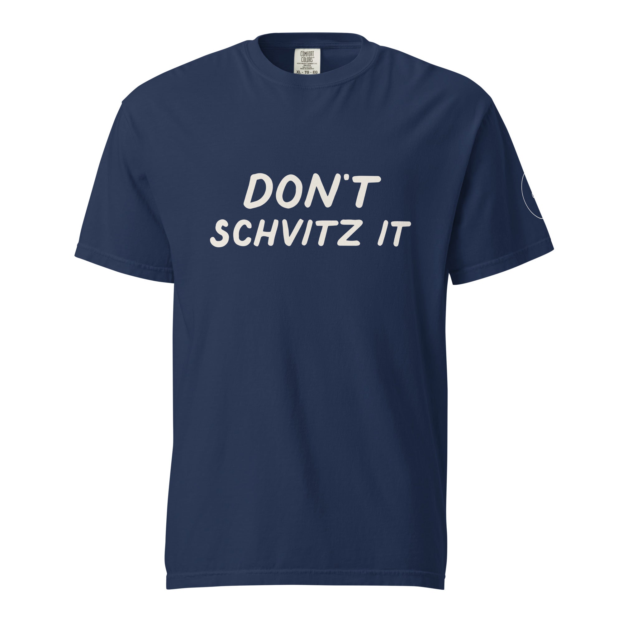 GTG Don't Schvitz It tee with screen print, detail view 4