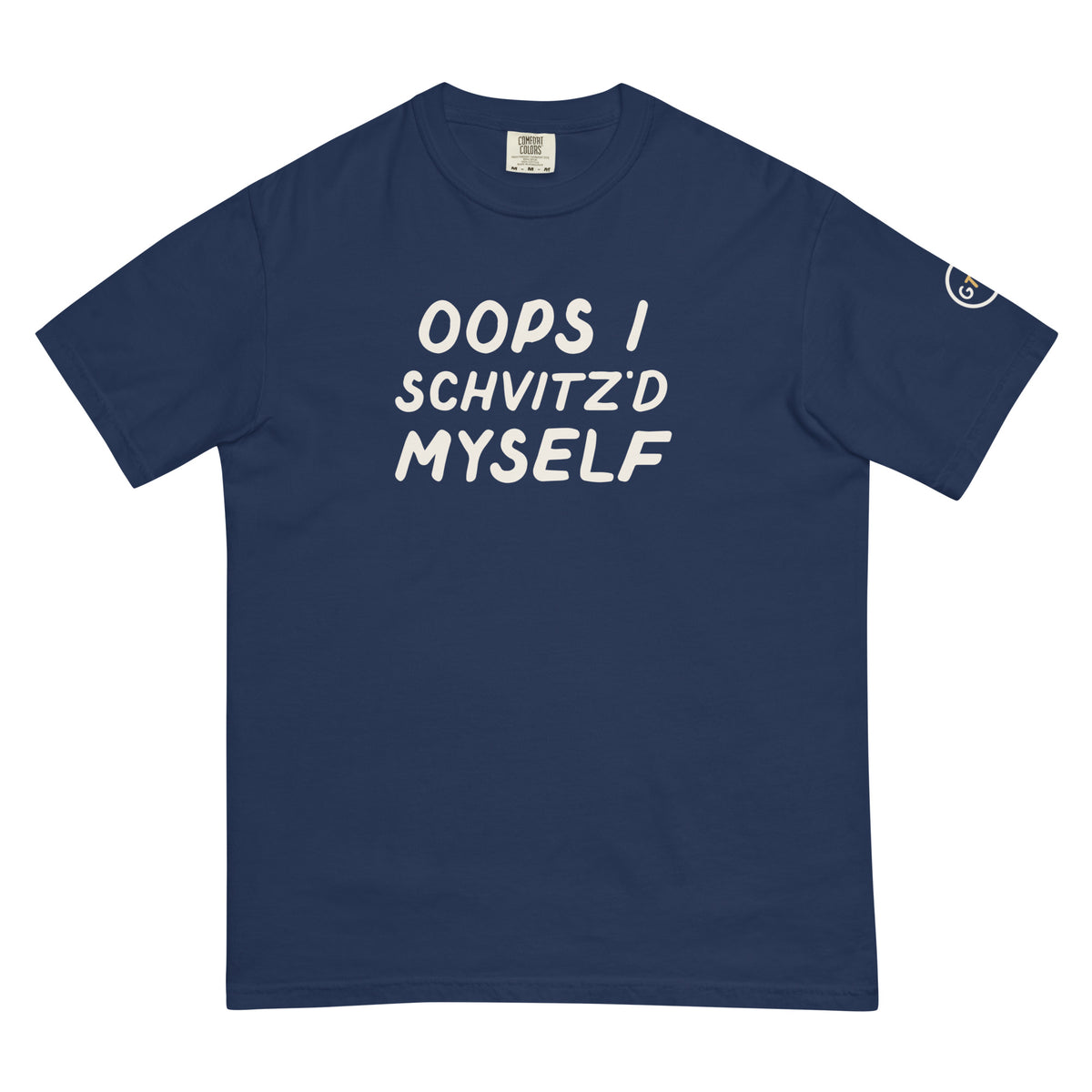 Oops I Schvitz'd Myself T-shirt in Navy, front view