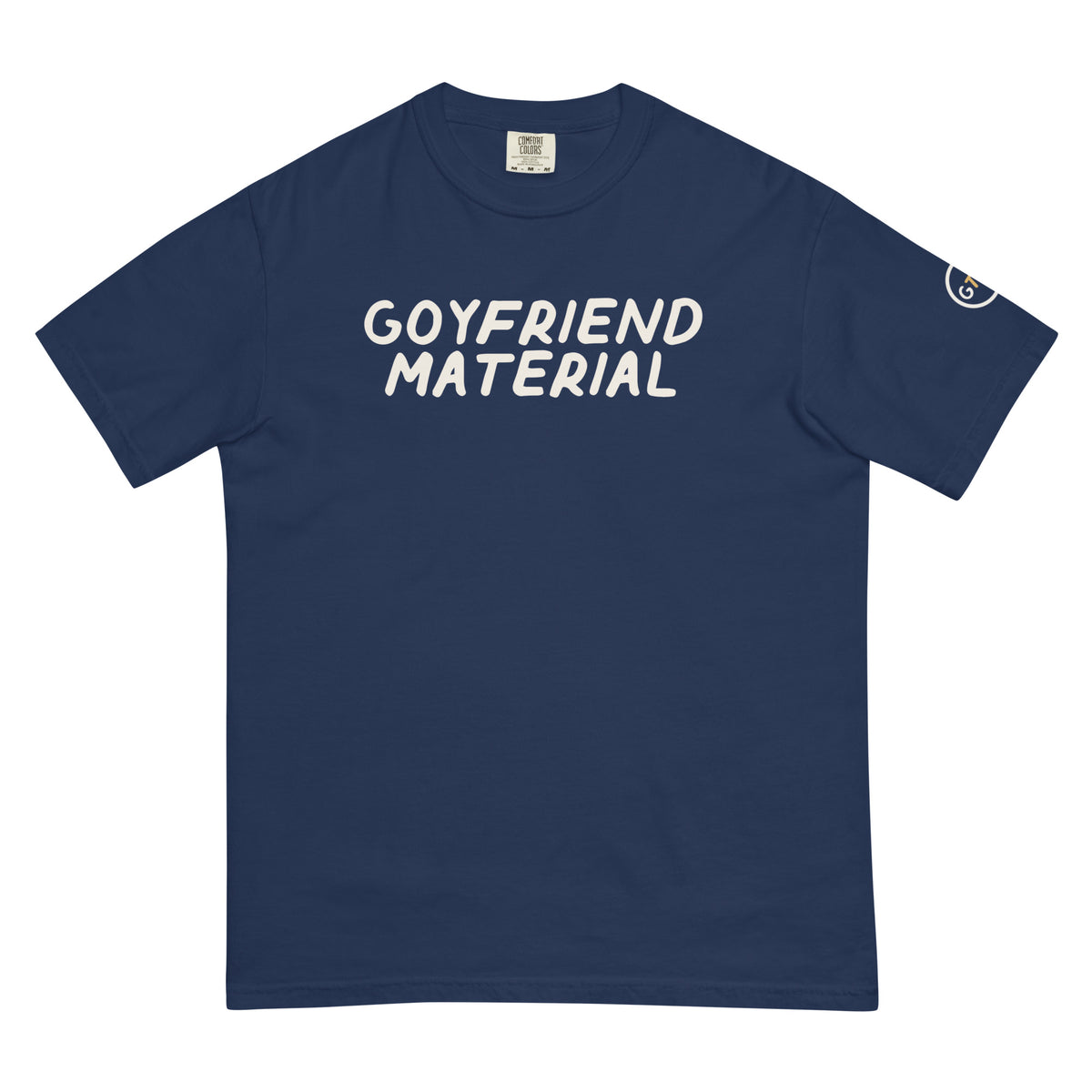 Good Thank God Goyfriend Material T-shirt in True Navy, front view