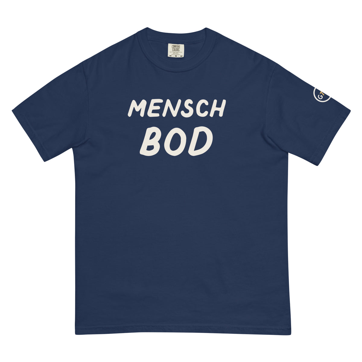 Good Thank God Mensch Bod T-shirt in True Navy, front view