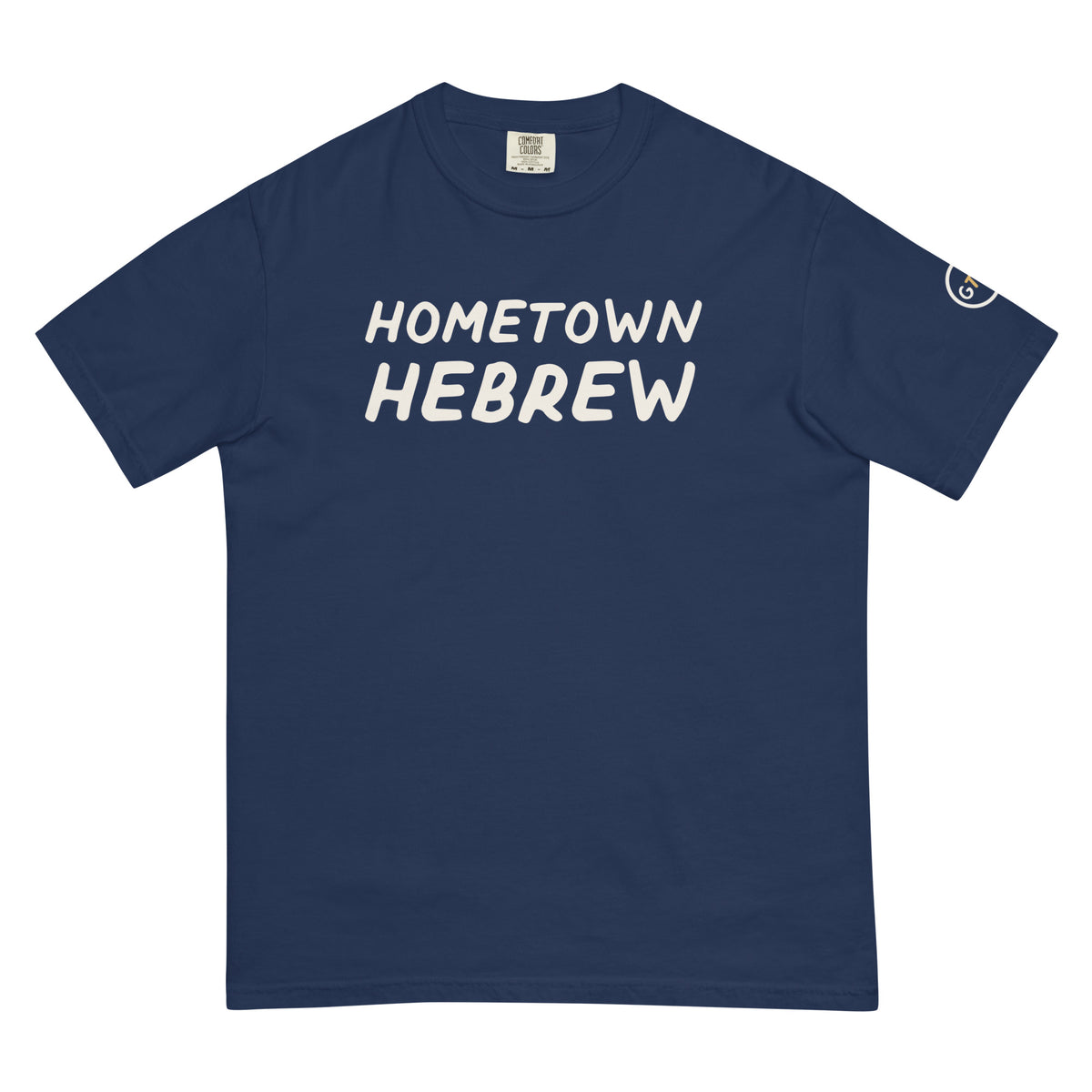 Good Thank God Hometown Hebrew T-shirt in True Navy, front view