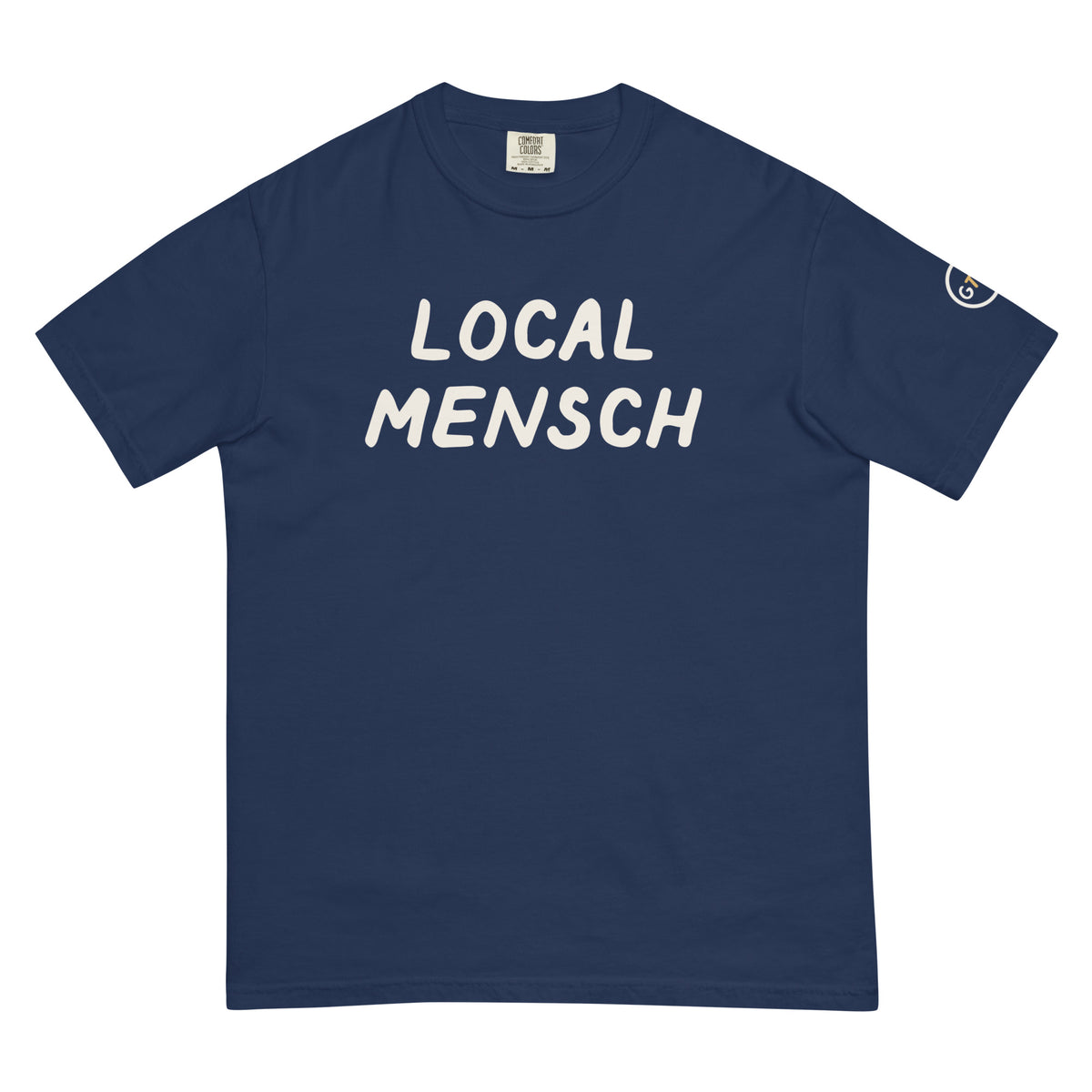 Good Thank God Local Mensch T-shirt in True Navy, front view