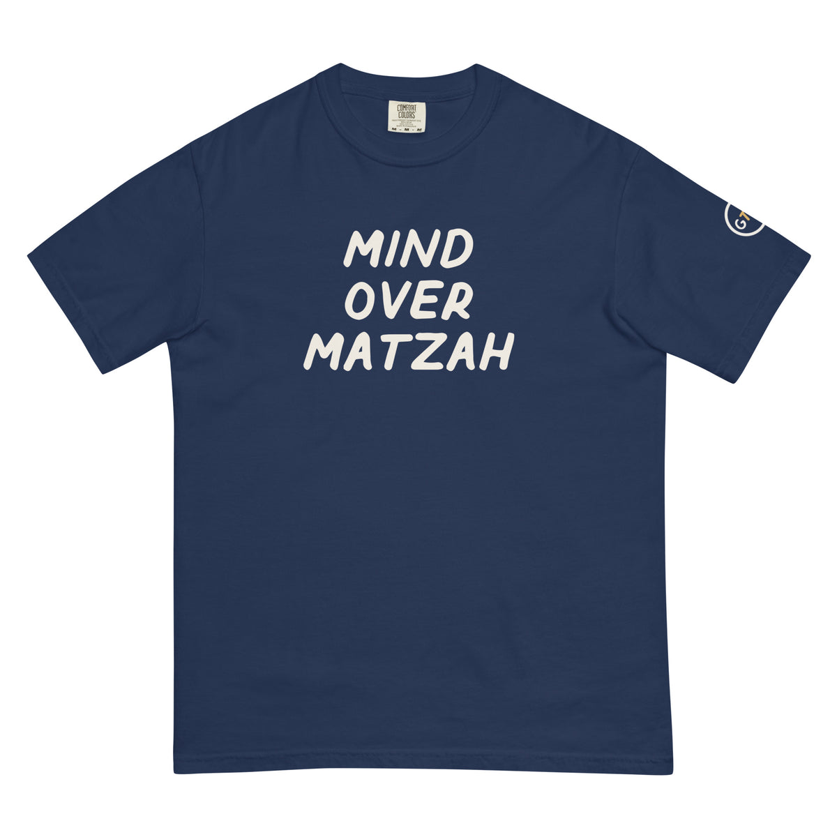 Good Thank God Mind Over Matzah T-shirt in True Navy, front view