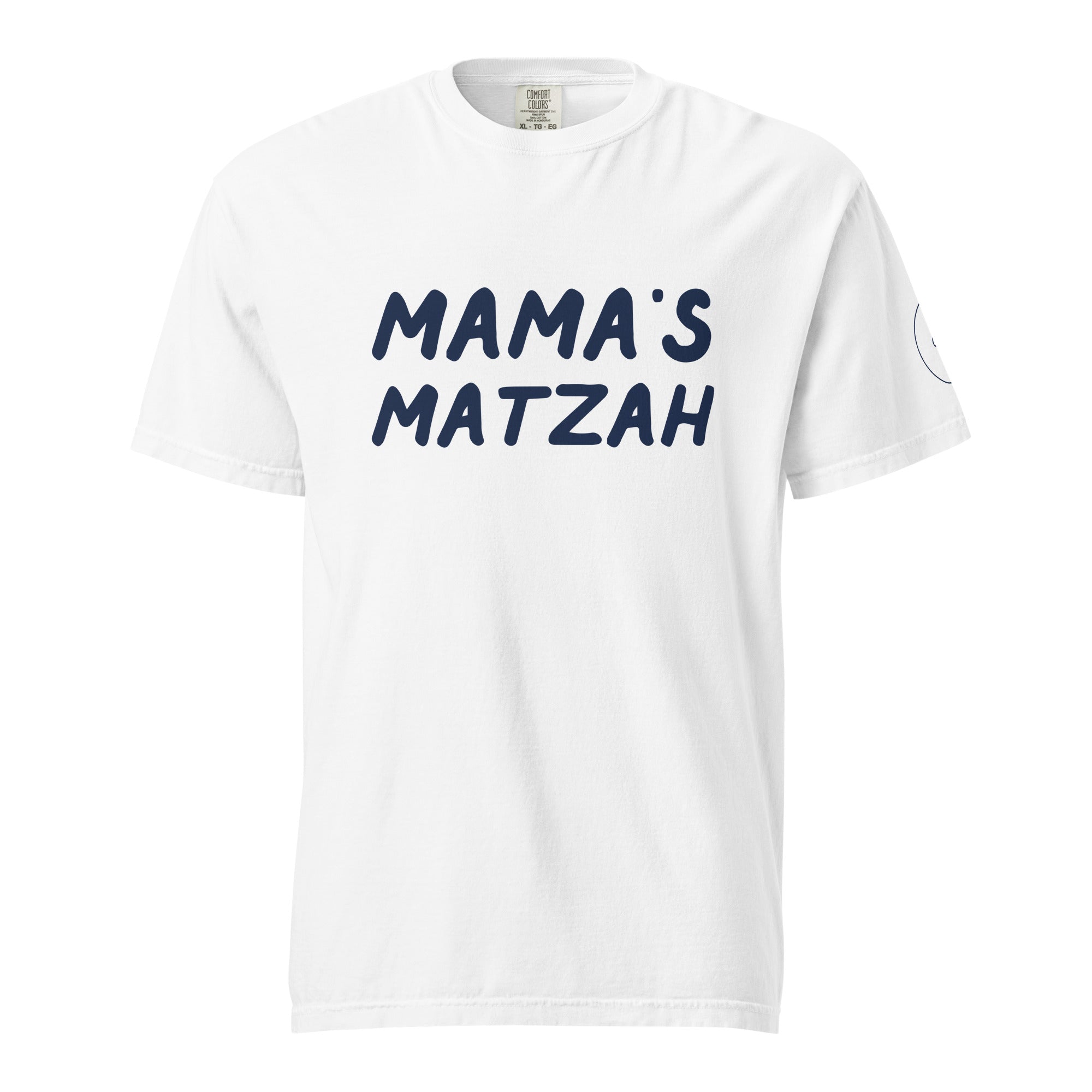 GTG Mama's Matzah tee with screen print, front view