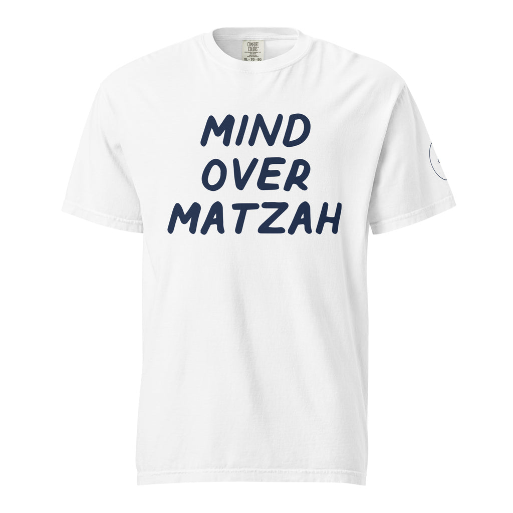GTG Mind Over Matzah tee with screen print, front view