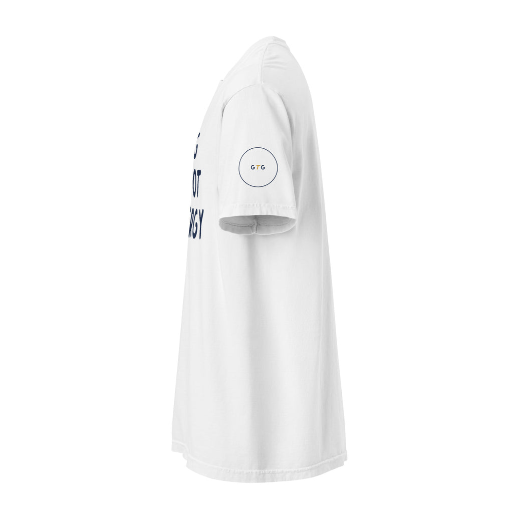 GTG Big Payot Energy tee in White with navy print, detail view 2