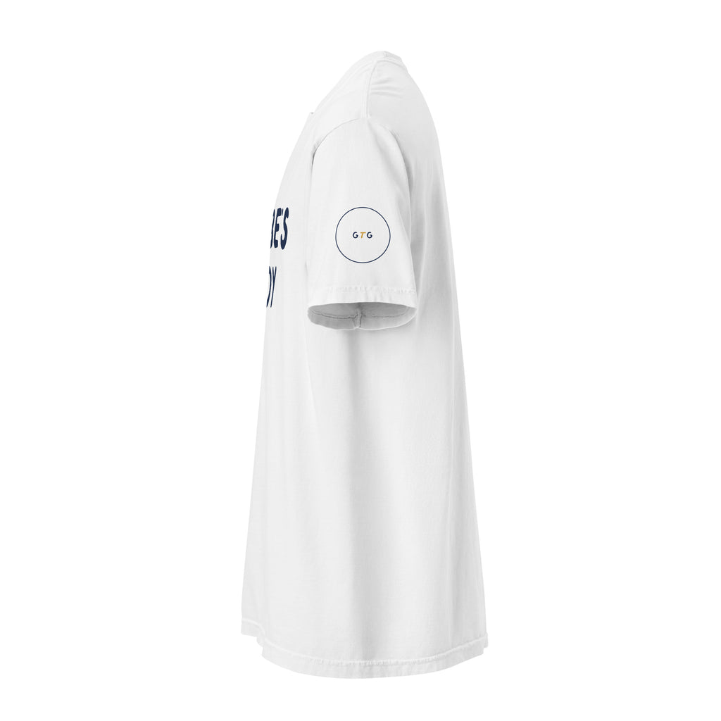 GTG Bubbe's Boy tee in White with navy print, detail view 2