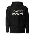 GTG Schvitz Happens hoodie in Black with cream print, front view