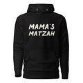 GTG Mama's Matzah hoodie in Black with cream print, front view