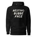 GTG Resting Bubbe Face hoodie in Black with cream print, front view