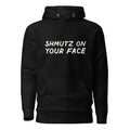 GTG Shmutz on Your Face hoodie in Black with cream print, front view