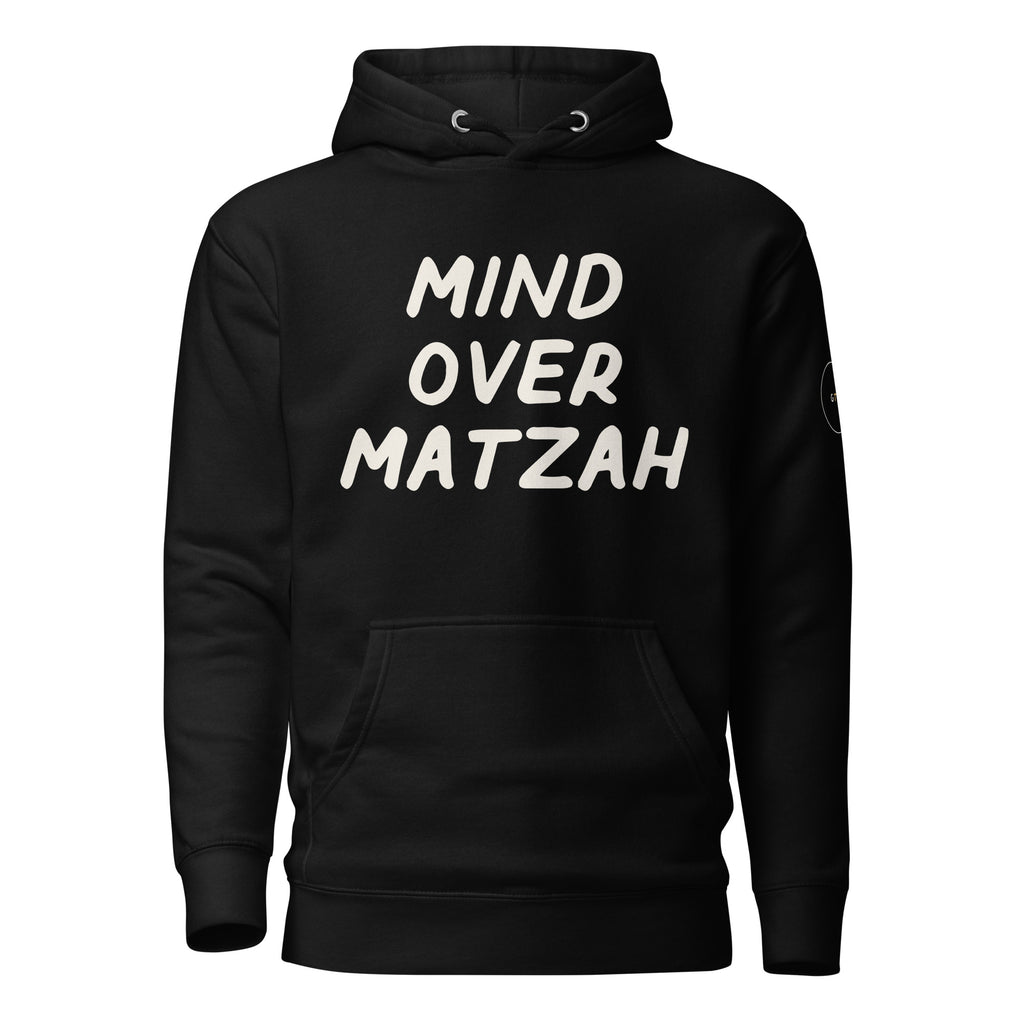 GTG Mind Over Matzah hoodie with screen print, front view
