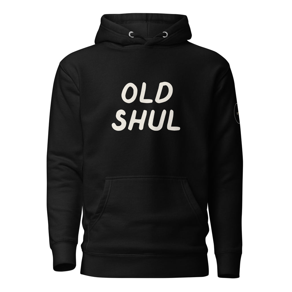 GTG Old Shul hoodie with screen print, front view
