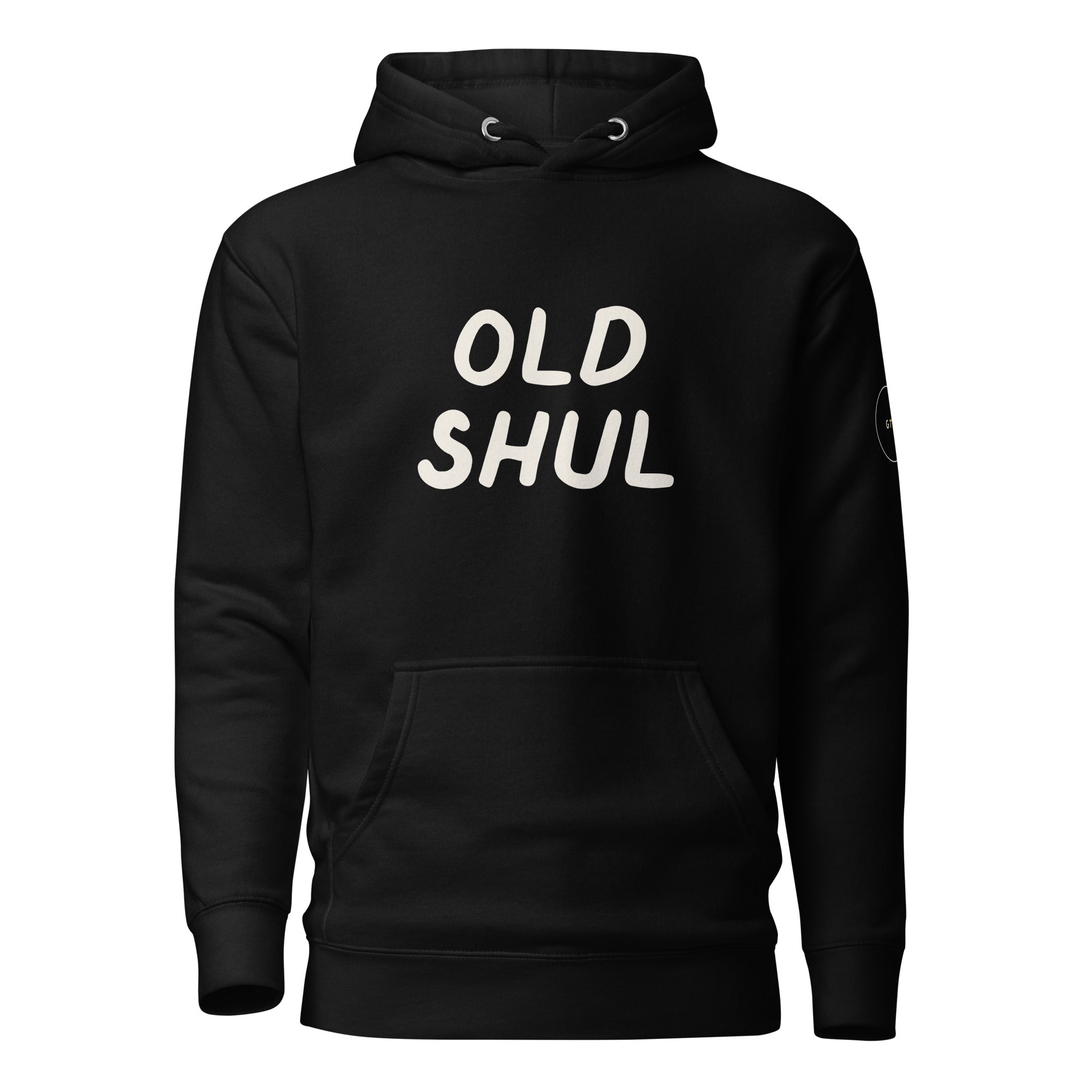 GTG Old Shul hoodie with screen print, front view