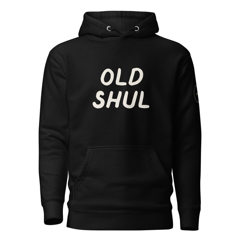 GTG Old Shul hoodie with screen print, front view